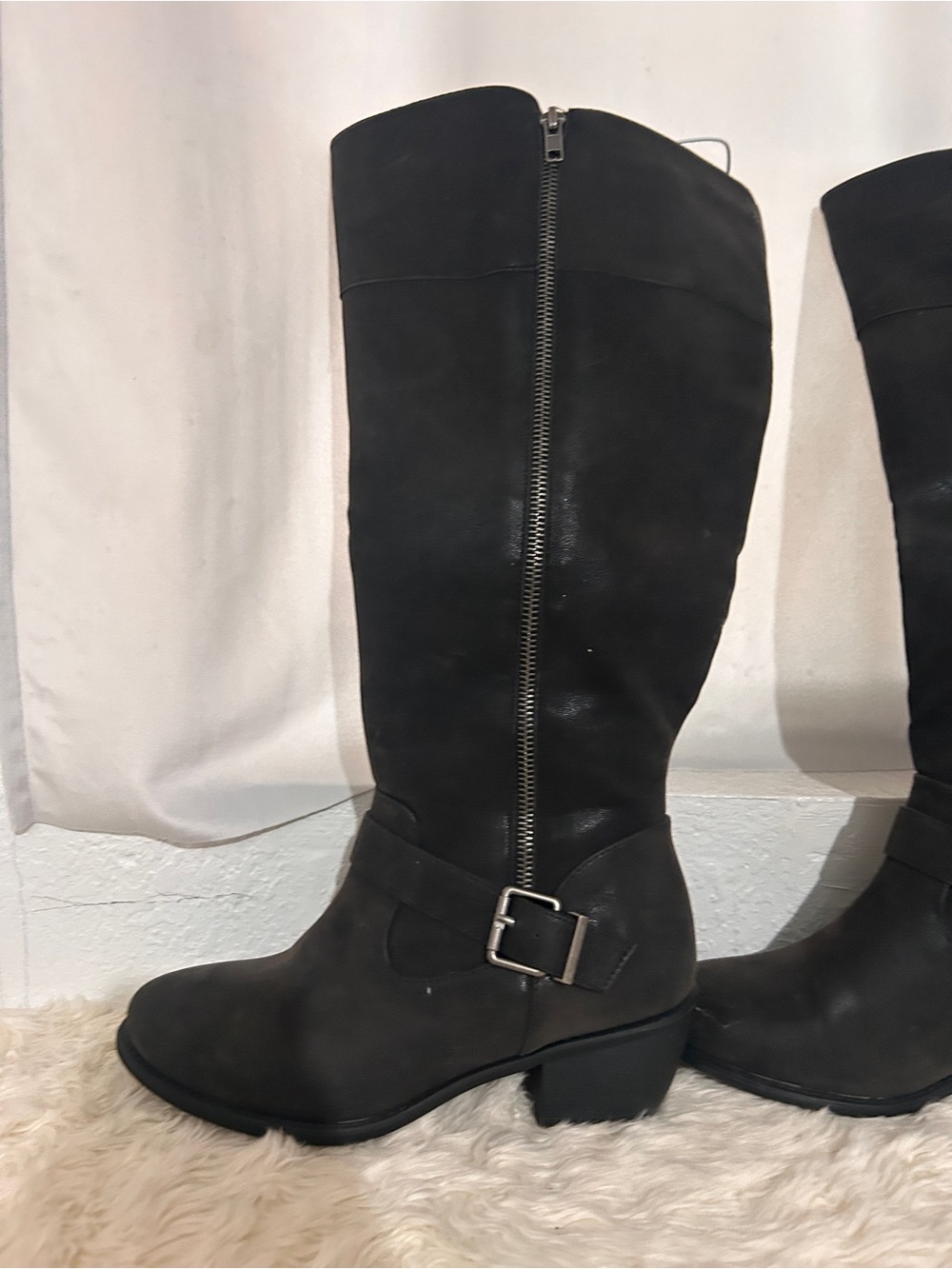 torrid Black Mid-Calf Zip Buckle Heeled Riding Boots